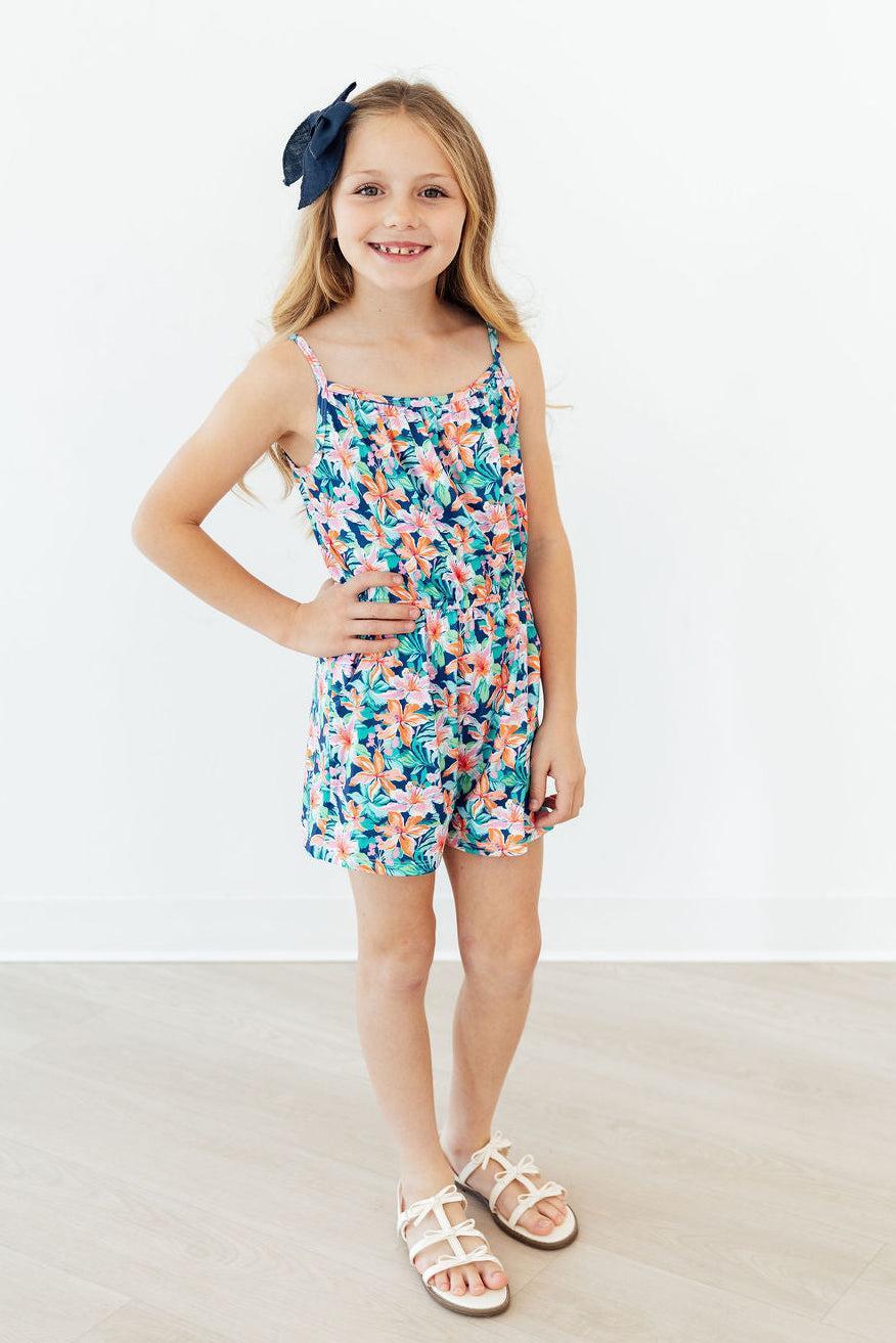 Island Blossoms Strappy Play Romper - WONDERWALL