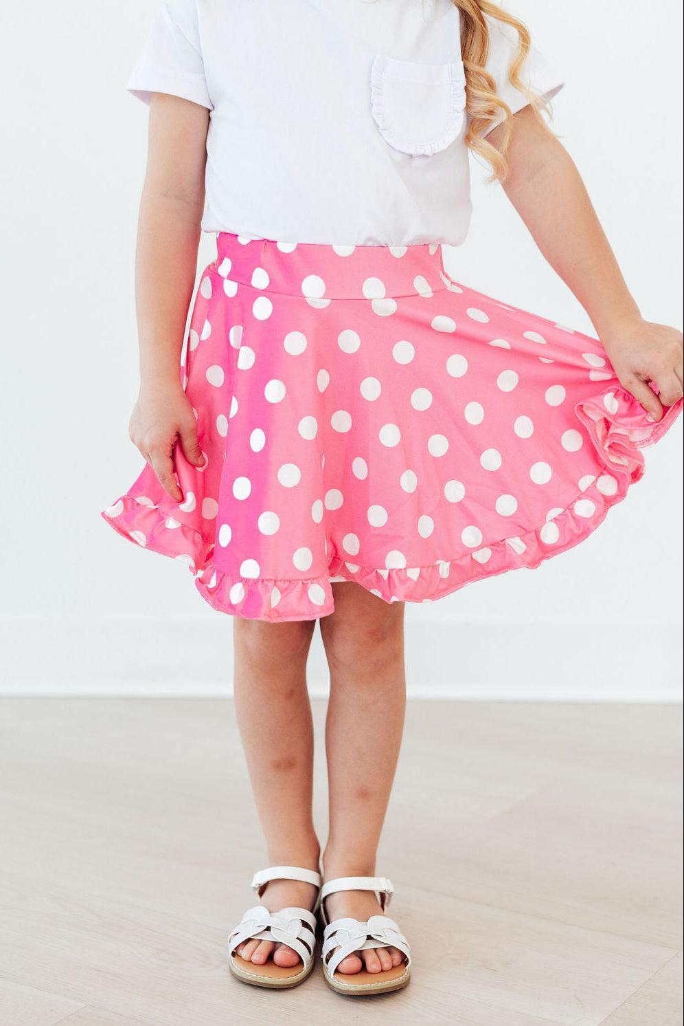 Pink Polka Dots Ruffle Twirl Skort - WONDERWALL