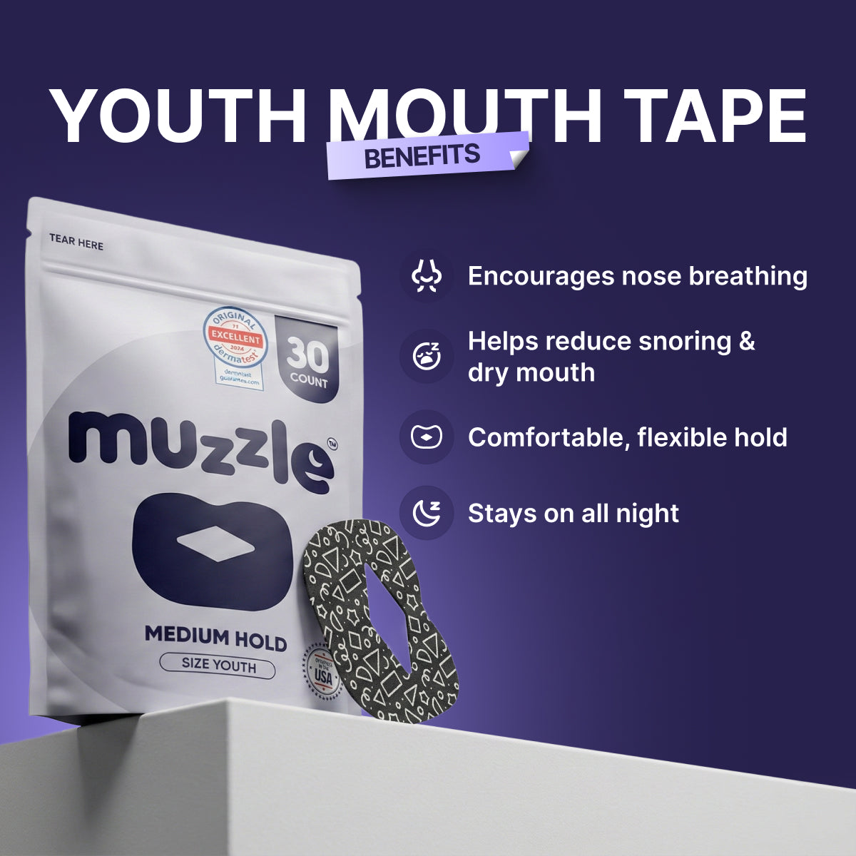 Muzzle® Mouth Tape For Youth (Medium Hold) - WONDERWALL