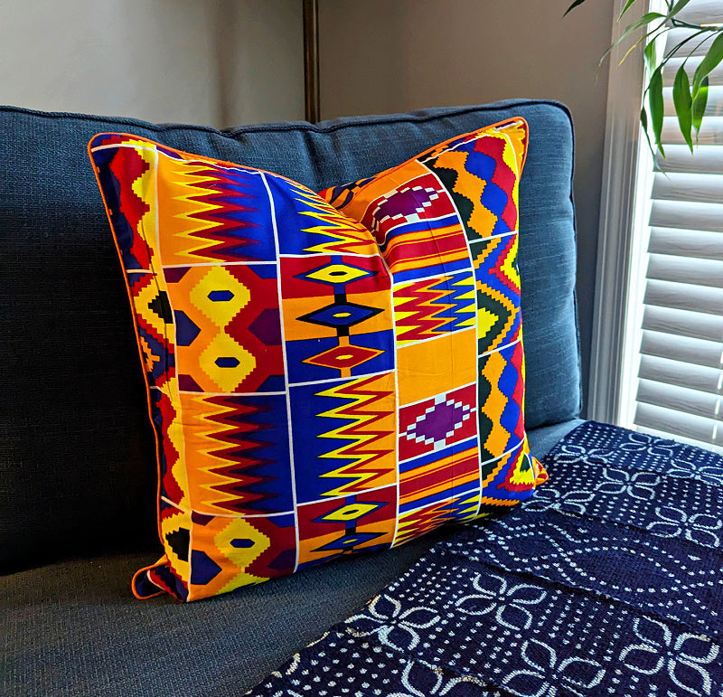 African Print Fabric Pillow Cover - Colorful Kente Style - WONDERWALL