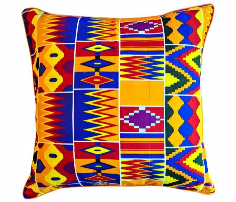 African Print Fabric Pillow Cover - Colorful Kente Style - WONDERWALL