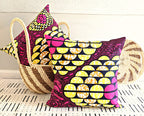 African Print Fabric Pillow Cover -Fuchsia Black Yellow - WONDERWALL