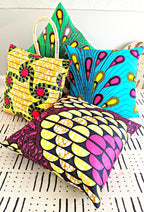 African Print Fabric Pillow Cover -Fuchsia Black Yellow - WONDERWALL
