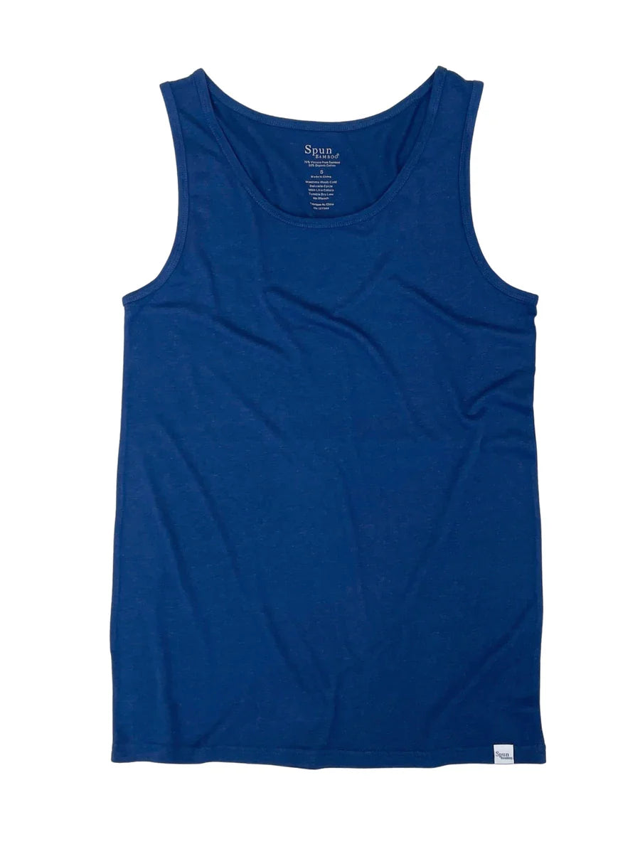 Men's Bamboo Viscose/Organic Cotton Tank Top True Navy Color + Boxer Style Underwear White Color - WONDERWALL