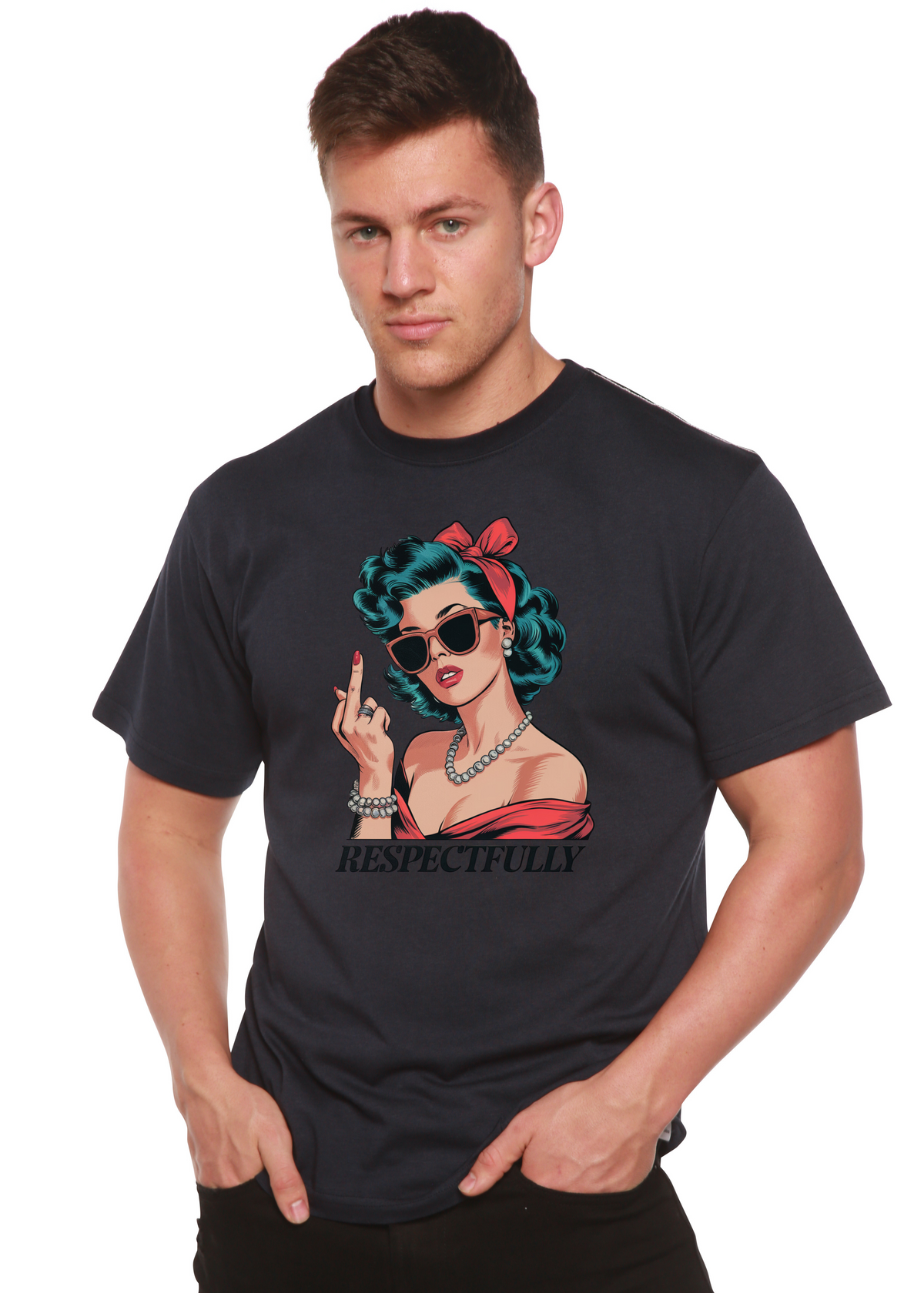 Respectfully Middle Finger Unisex Bamboo/Cotton Graphic T-Shirt - WONDERWALL