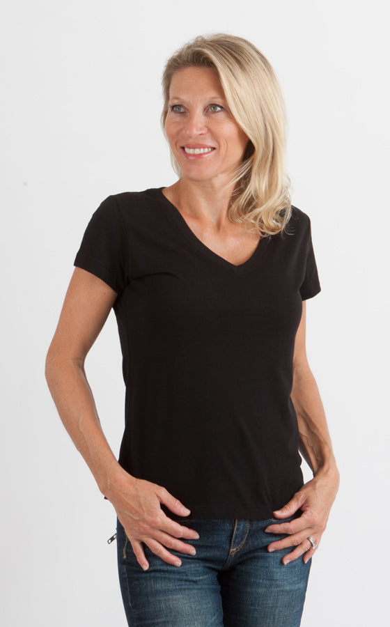 Women's Bamboo Viscose/Cotton V-Neck Cap Sleeve T-Shirt - WONDERWALL