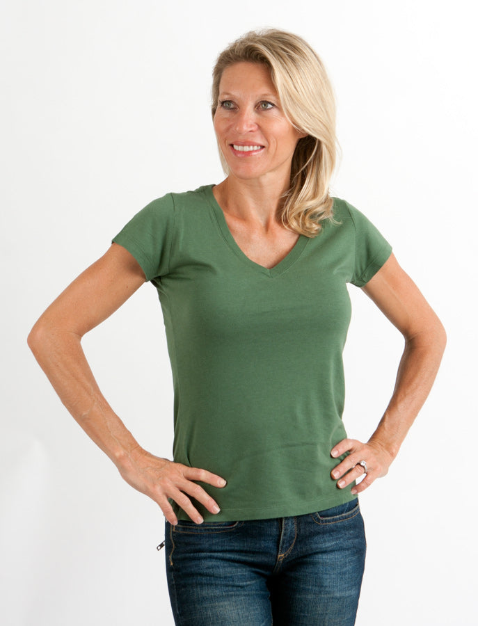 Women's Bamboo Viscose/Cotton V-Neck Cap Sleeve T-Shirt - WONDERWALL