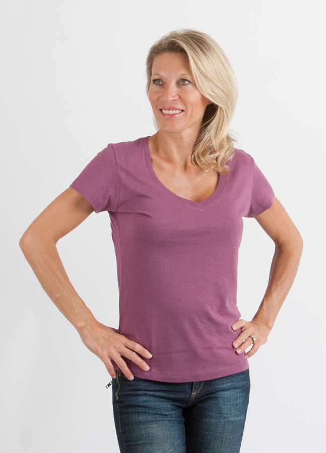 Women's Bamboo Viscose/Cotton V-Neck Cap Sleeve T-Shirt - WONDERWALL