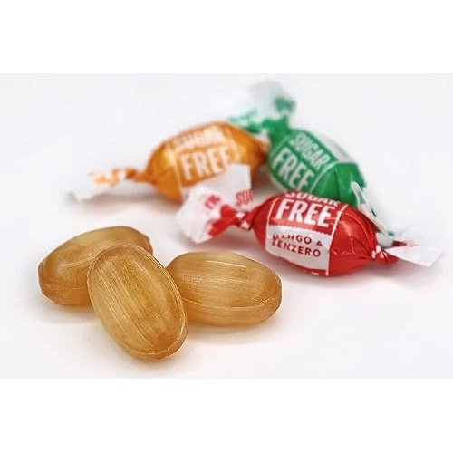 Andy Anand Sugar - Free Ginger Candy, 55 pc, 7 oz – Orange, Mango & Lemon Flavors, Made in Italy, Imported Keto & Diabetic - Friendly Gift Box