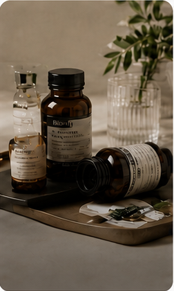 WonderWall health and wellness edit with amber bottles