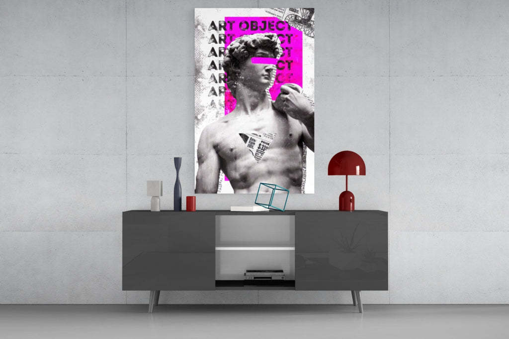 WONDERWALL ‘L’Atelier Fun Collection’ Classical Statue Collage with Magenta Block Glass Wall Art