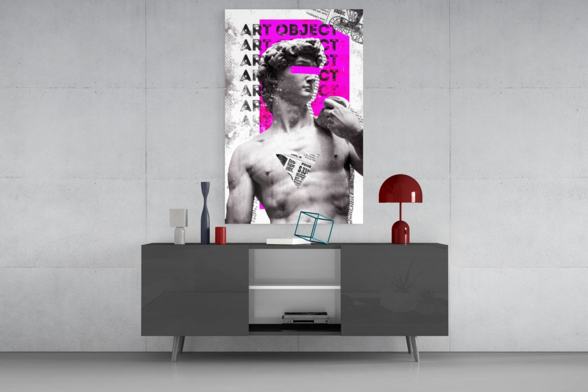 WONDERWALL ‘L’Atelier Fun Collection’ Classical Statue Collage with Magenta Block Glass Wall Art