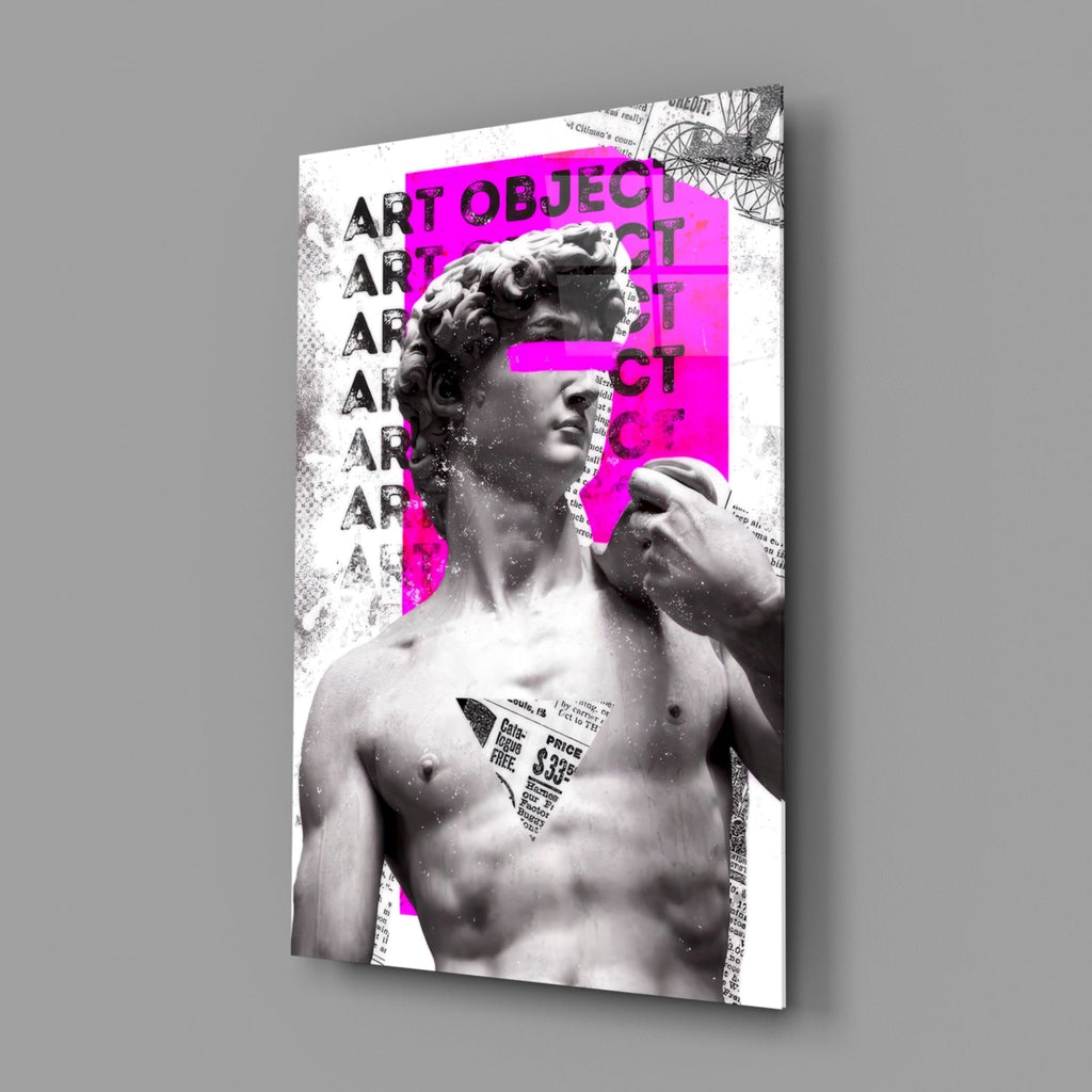 WONDERWALL ‘L’Atelier Fun Collection’ Classical Statue Collage with Magenta Block Glass Wall Art