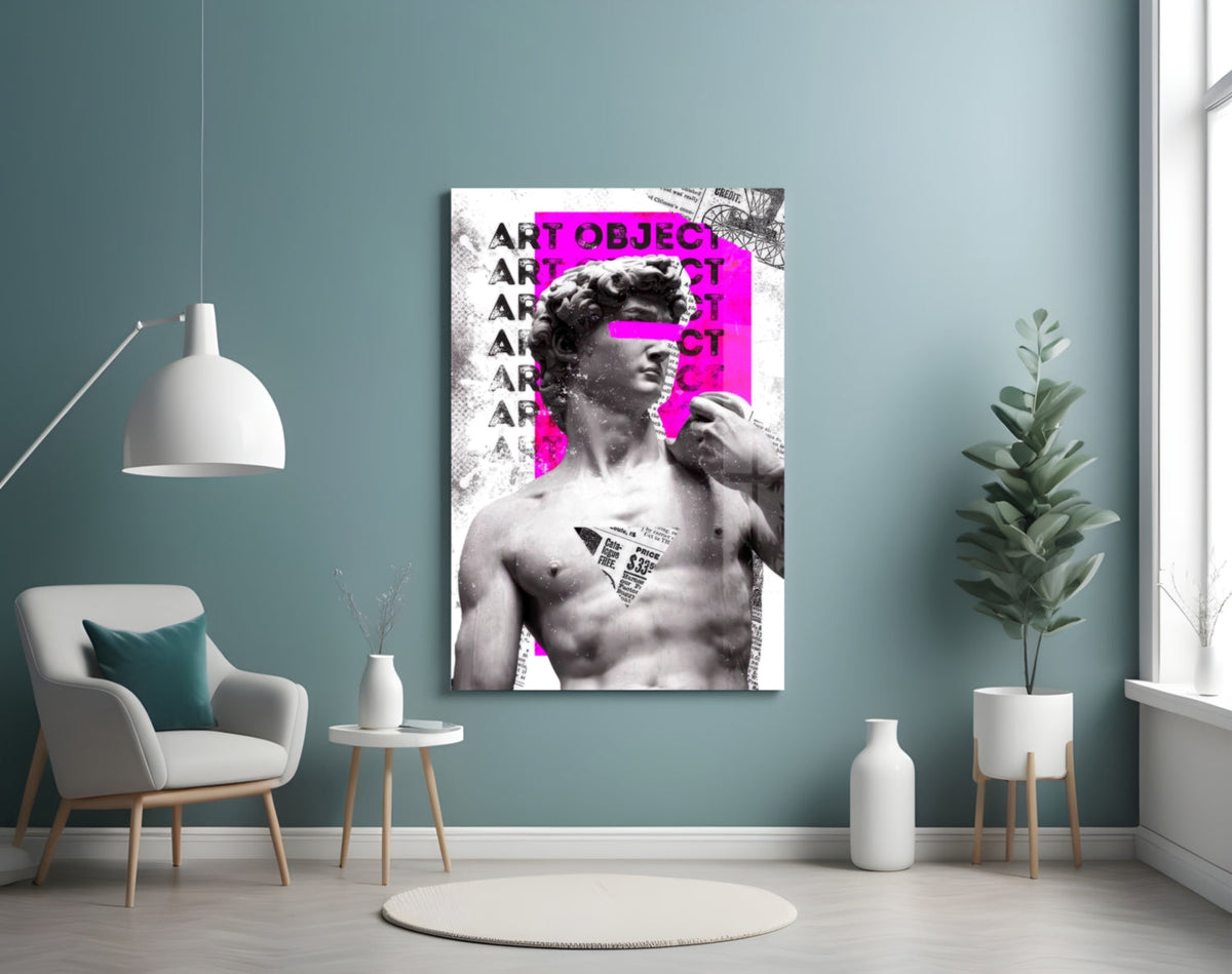 WONDERWALL ‘L’Atelier Fun Collection’ Classical Statue Collage with Magenta Block Glass Wall Art