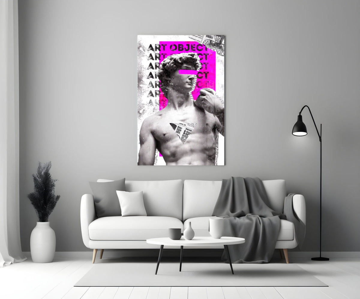WONDERWALL ‘L’Atelier Fun Collection’ Classical Statue Collage with Magenta Block Glass Wall Art