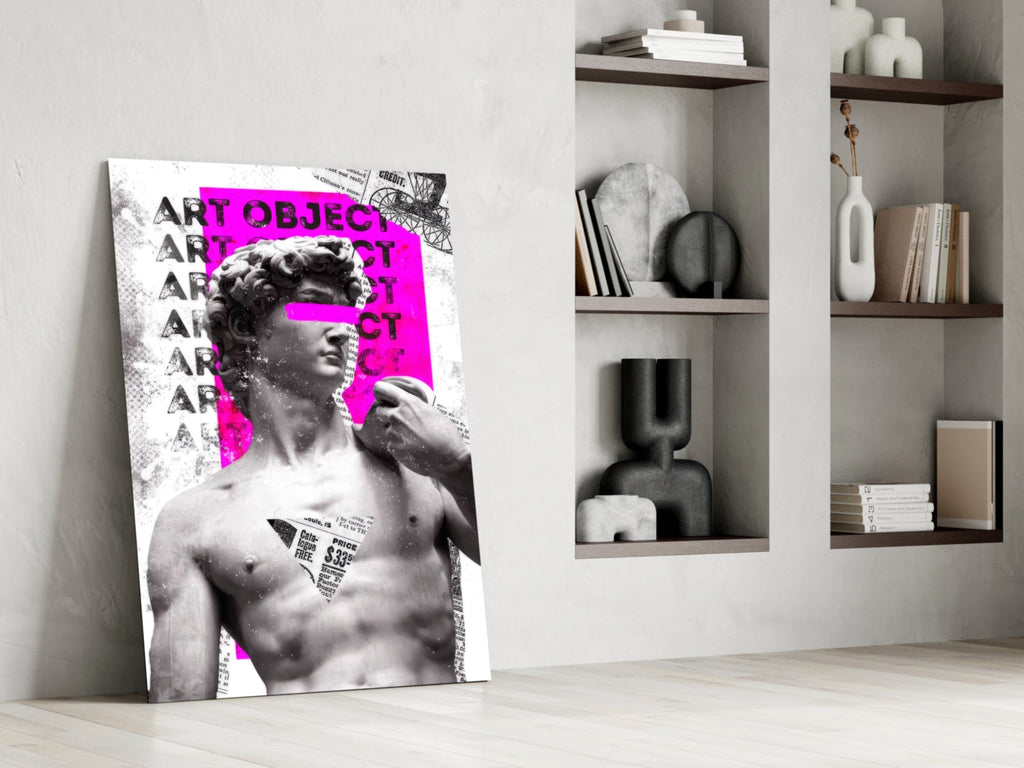 WONDERWALL ‘L’Atelier Fun Collection’ Classical Statue Collage with Magenta Block Glass Wall Art
