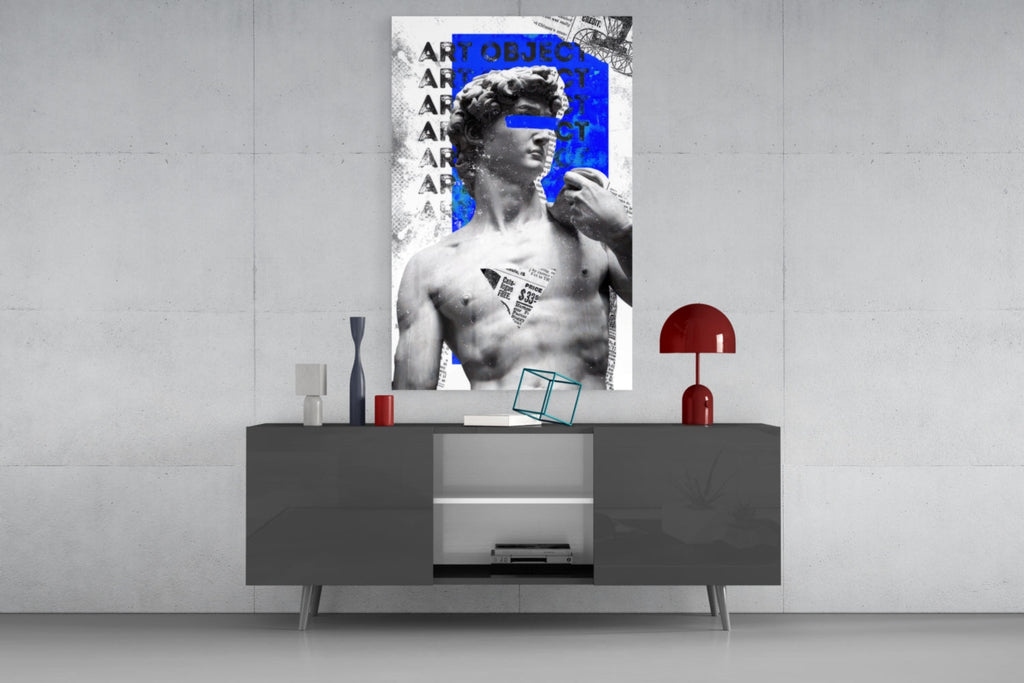 WONDERWALL ‘L’Atelier Fun Collection’ Classical Statue Collage with Blue Block Glass Wall Art