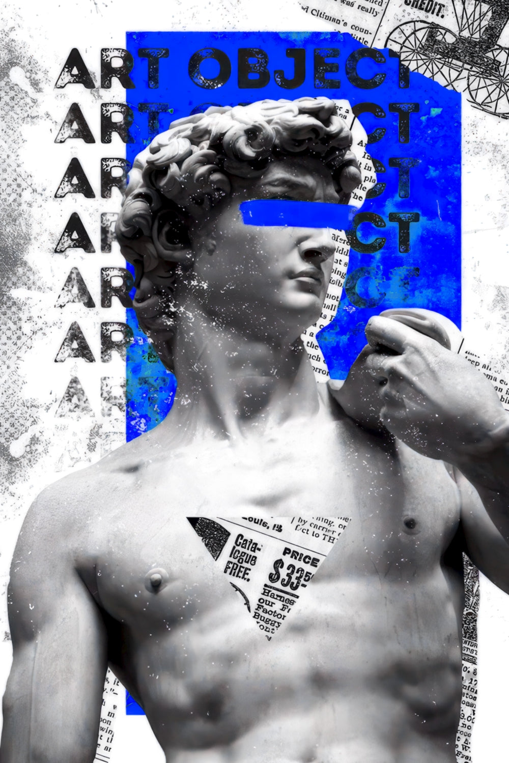 WONDERWALL ‘L’Atelier Fun Collection’ Classical Statue Collage with Blue Block Glass Wall Art