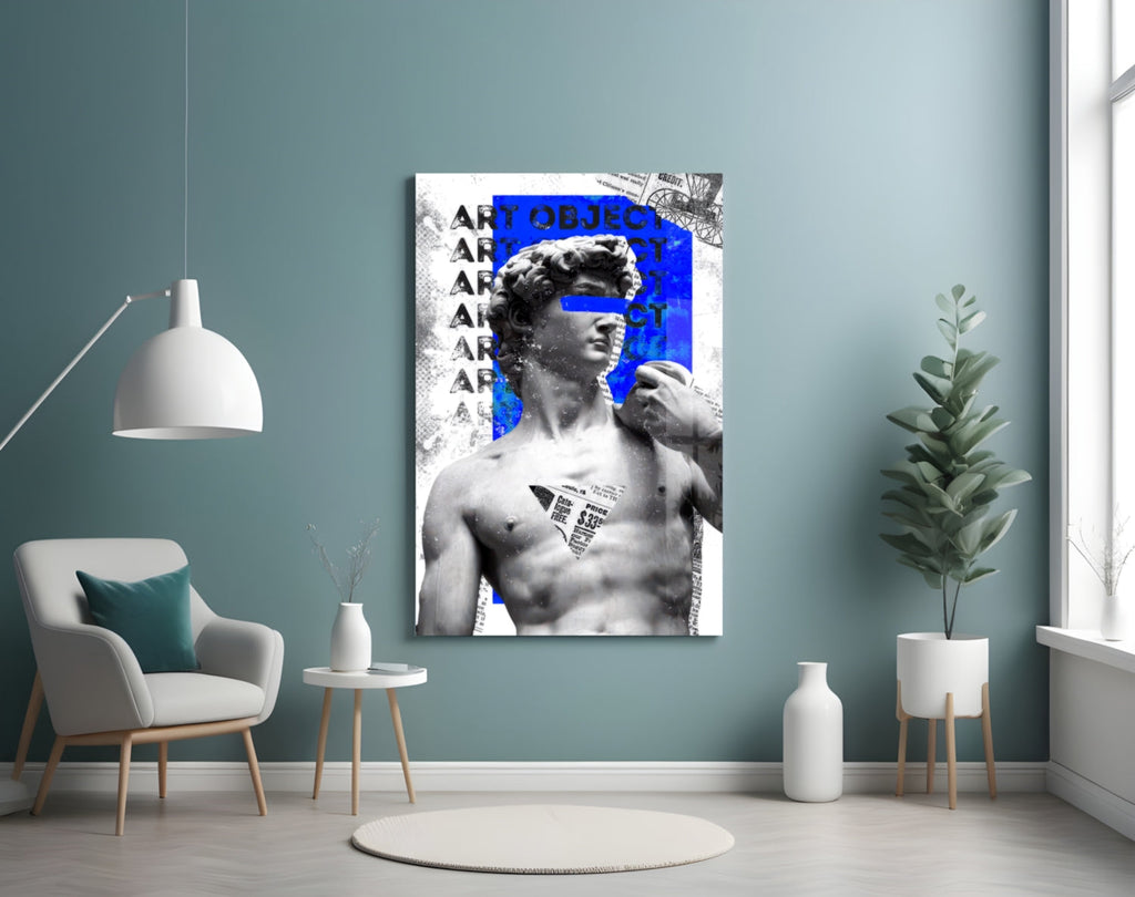 WONDERWALL ‘L’Atelier Fun Collection’ Classical Statue Collage with Blue Block Glass Wall Art