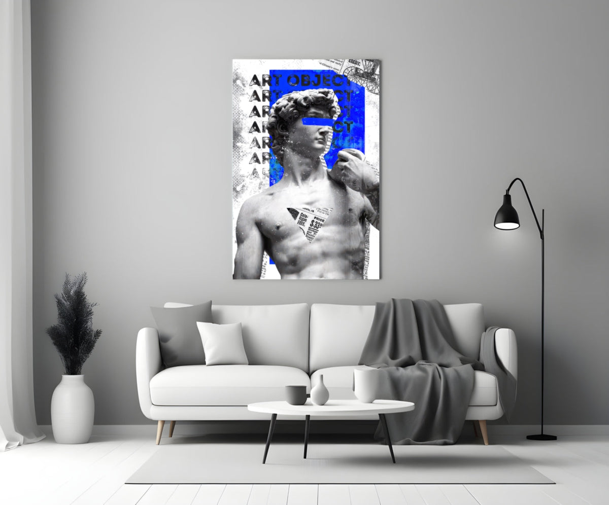 WONDERWALL ‘L’Atelier Fun Collection’ Classical Statue Collage with Blue Block Glass Wall Art