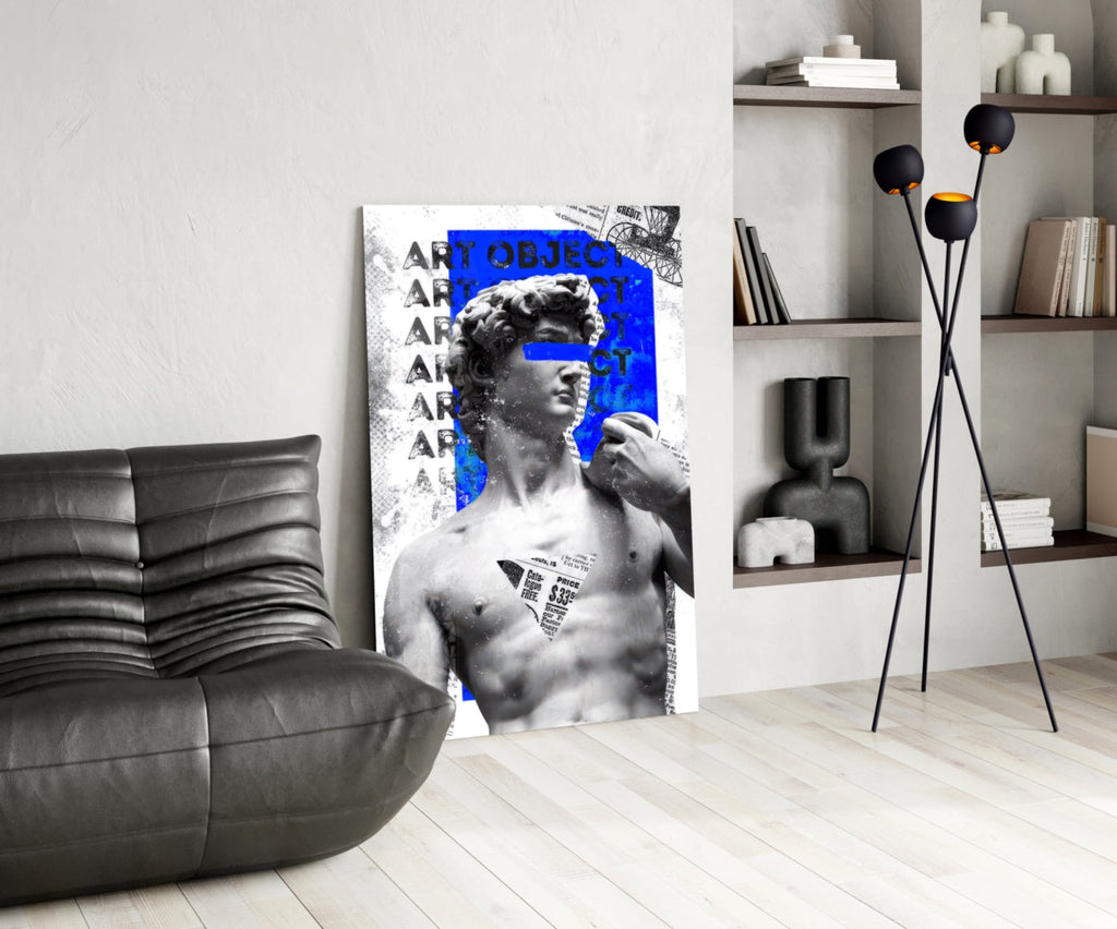 WONDERWALL ‘L’Atelier Fun Collection’ Classical Statue Collage with Blue Block Glass Wall Art