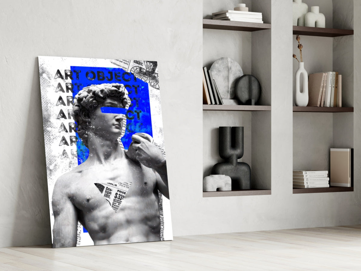 WONDERWALL ‘L’Atelier Fun Collection’ Classical Statue Collage with Blue Block Glass Wall Art