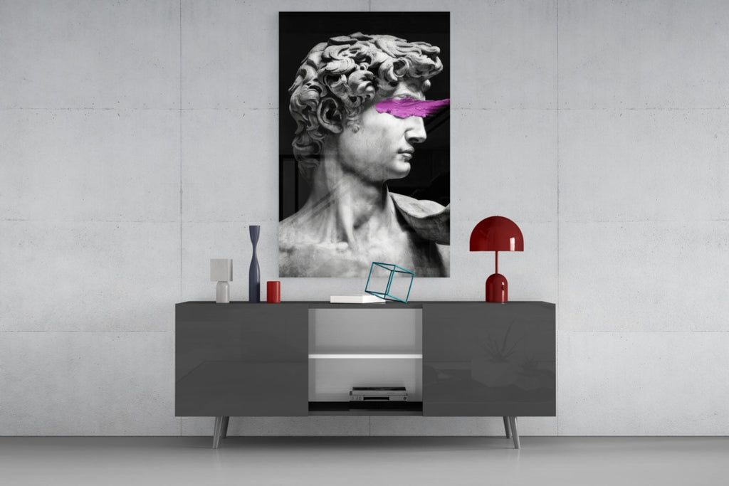 WONDERWALL ‘L’Atelier Fun Collection’ Classical Bust with Magenta Eye Band Glass Wall Art