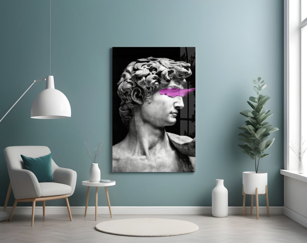 WONDERWALL ‘L’Atelier Fun Collection’ Classical Bust with Magenta Eye Band Glass Wall Art