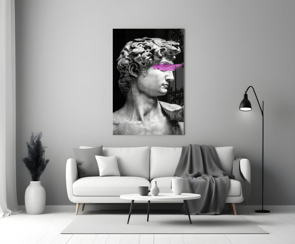 WONDERWALL ‘L’Atelier Fun Collection’ Classical Bust with Magenta Eye Band Glass Wall Art