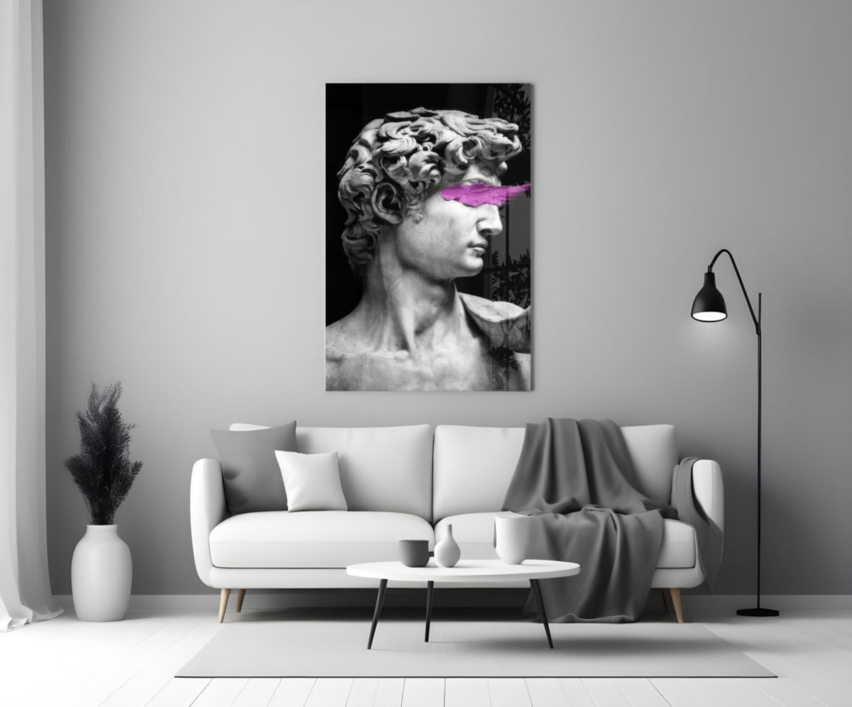 WONDERWALL ‘L’Atelier Fun Collection’ Classical Bust with Magenta Eye Band Glass Wall Art