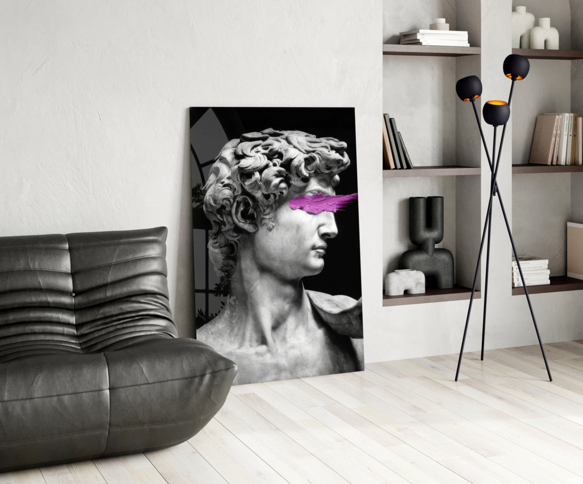 WONDERWALL ‘L’Atelier Fun Collection’ Classical Bust with Magenta Eye Band Glass Wall Art