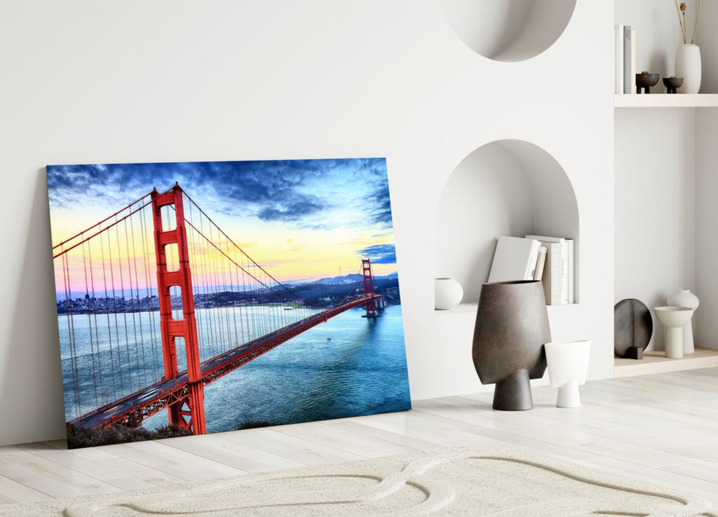 WONDERWALL ‘L’Atelier Fun Collection’ Golden Gate Bridge at Dusk Over Bay Glass Wall Art