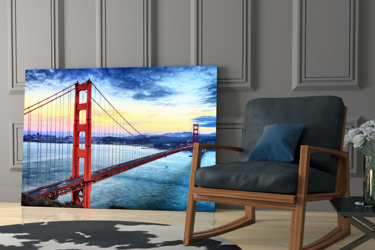 WONDERWALL ‘L’Atelier Fun Collection’ Golden Gate Bridge at Dusk Over Bay Glass Wall Art