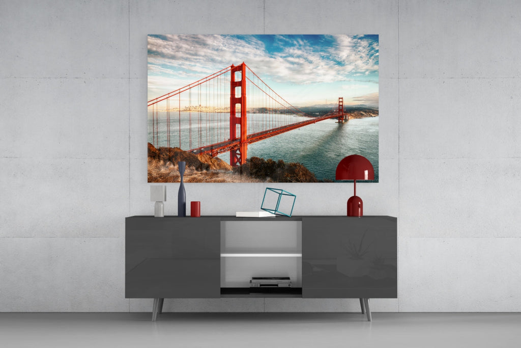 WONDERWALL ‘L’Atelier Fun Collection’ Golden Gate Bridge Daylight Cliff View Glass Wall Art