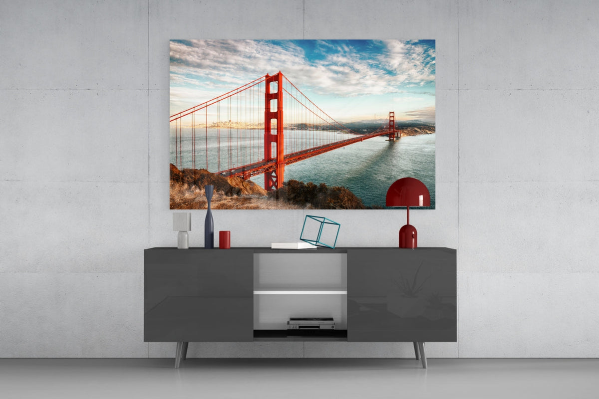 WONDERWALL ‘L’Atelier Fun Collection’ Golden Gate Bridge Daylight Cliff View Glass Wall Art
