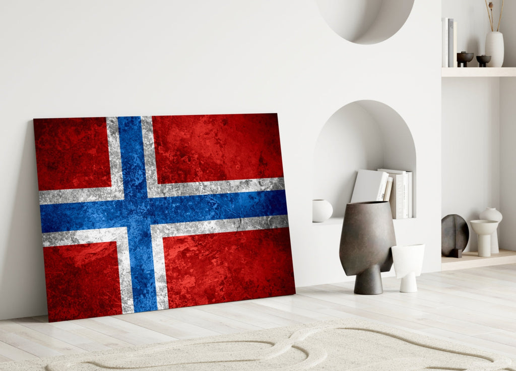 WONDERWALL ‘L’Atelier Fun Collection’ Norway Nordic Cross Flag Textured Design Glass Wall Art