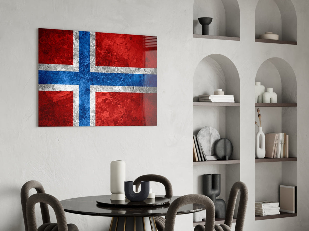 WONDERWALL ‘L’Atelier Fun Collection’ Norway Nordic Cross Flag Textured Design Glass Wall Art