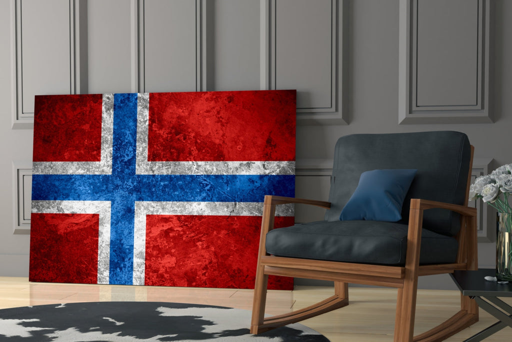 WONDERWALL ‘L’Atelier Fun Collection’ Norway Nordic Cross Flag Textured Design Glass Wall Art