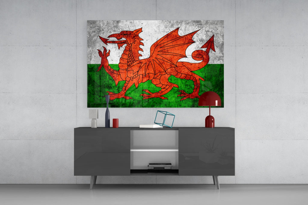 WONDERWALL ‘L’Atelier Fun Collection’ Wales Dragon Flag Design Glass Wall Art