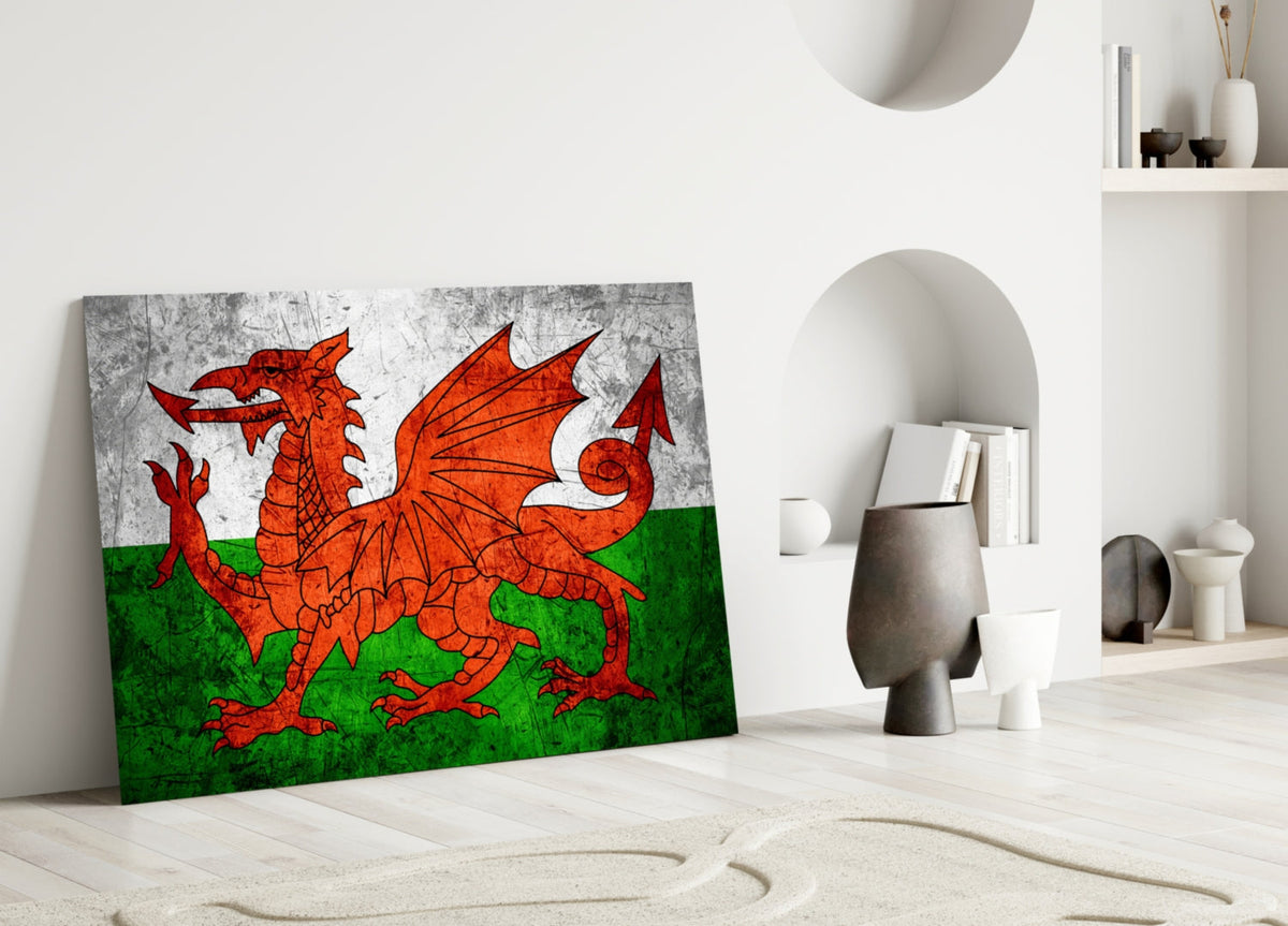 WONDERWALL ‘L’Atelier Fun Collection’ Wales Dragon Flag Design Glass Wall Art