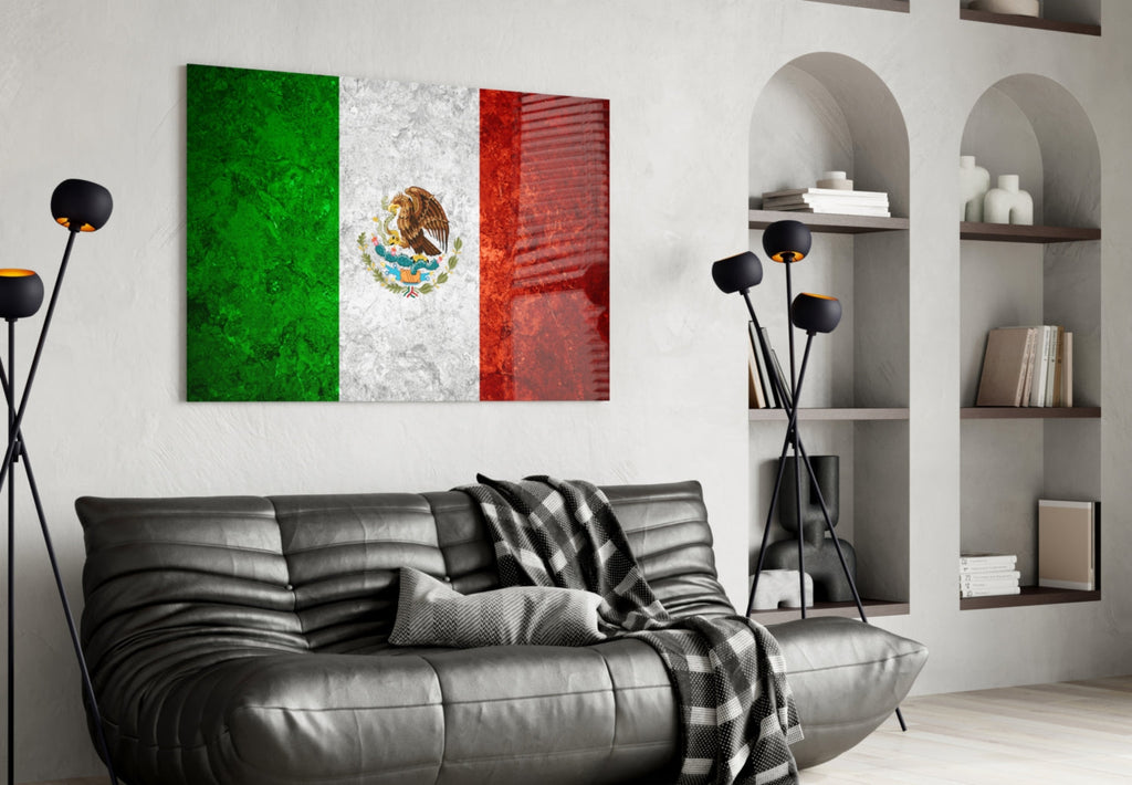 WONDERWALL ‘L’Atelier Fun Collection’ Mexico Flag Textured Design Glass Wall Art