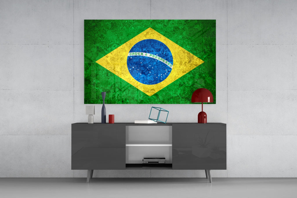 WONDERWALL ‘L’Atelier Fun Collection’ Brazil Flag Stone-Texture Design Glass Wall Art
