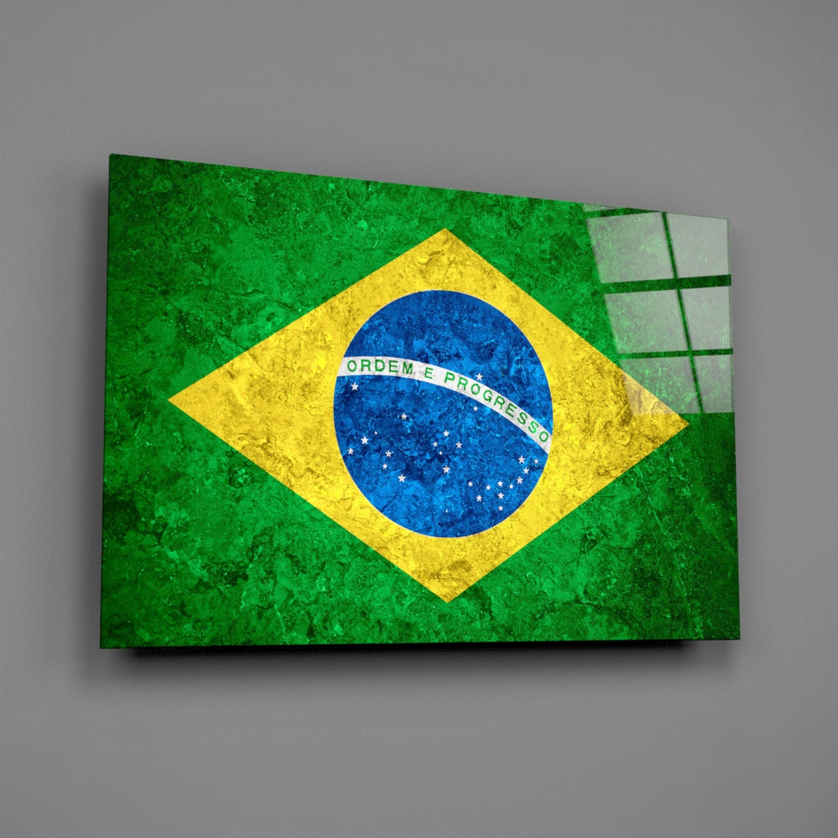 WONDERWALL ‘L’Atelier Fun Collection’ Brazil Flag Stone-Texture Design Glass Wall Art