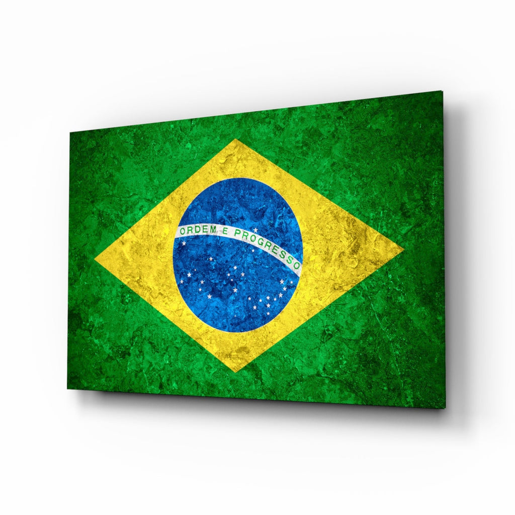 WONDERWALL ‘L’Atelier Fun Collection’ Brazil Flag Stone-Texture Design Glass Wall Art