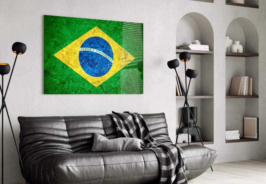 WONDERWALL ‘L’Atelier Fun Collection’ Brazil Flag Stone-Texture Design Glass Wall Art
