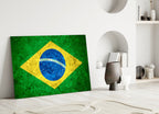 WONDERWALL ‘L’Atelier Fun Collection’ Brazil Flag Stone-Texture Design Glass Wall Art
