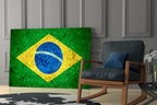 WONDERWALL ‘L’Atelier Fun Collection’ Brazil Flag Stone-Texture Design Glass Wall Art