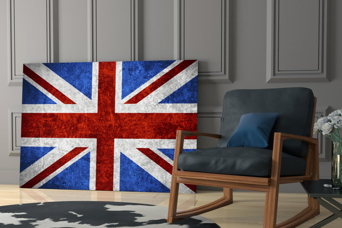 WONDERWALL ‘L’Atelier Fun Collection’ Crimson and Royal Blue Union Jack Glass Wall Art