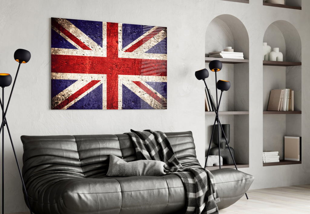 WONDERWALL ‘L’Atelier Fun Collection’ Faded Stone-Texture Union Jack Glass Wall Art