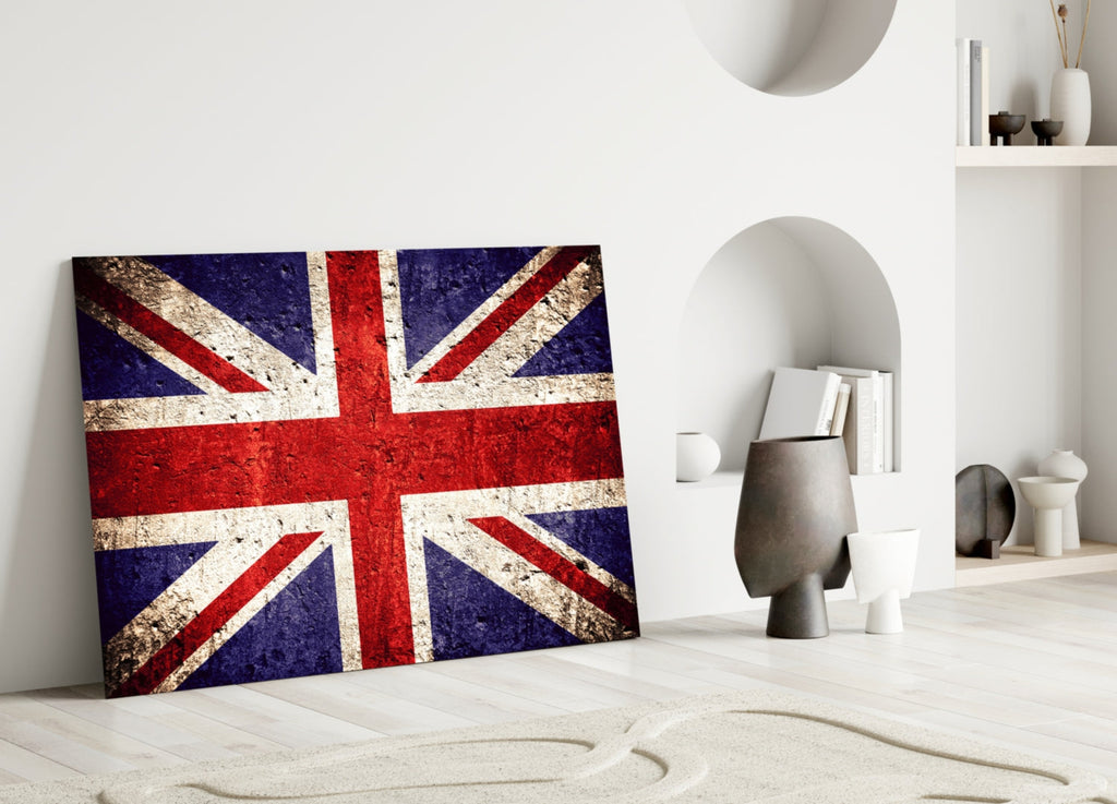 WONDERWALL ‘L’Atelier Fun Collection’ Faded Stone-Texture Union Jack Glass Wall Art